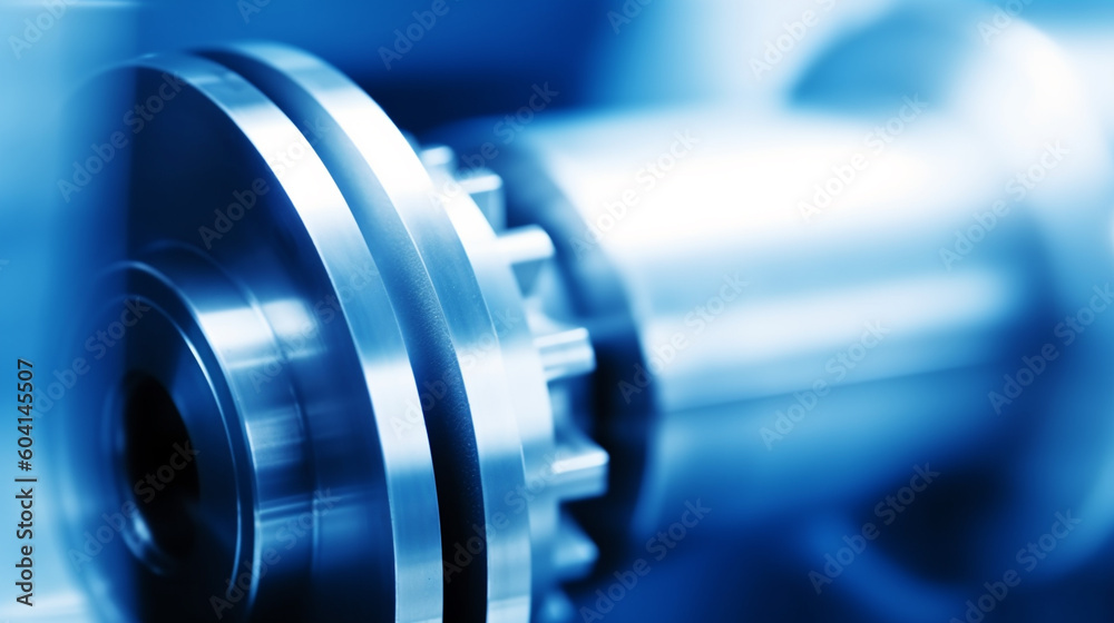 machine parts, gear wheels, cogs and ball bearings against steel, blue toning concept ai generative machine parts, gear wheels, cogs and ball bearings against steel, blue toning concept ai generative