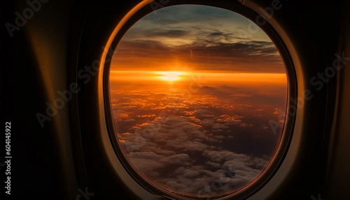 Looking through window  high up  airplane flying generated by AI
