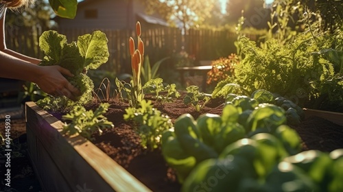 Nurturing Nature  Organic Garden Bed Brimming with Healthy Plants. Generative AI