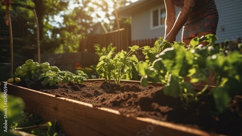 Nurturing Nature: Organic Garden Bed Brimming with Healthy Plants. Generative AI
