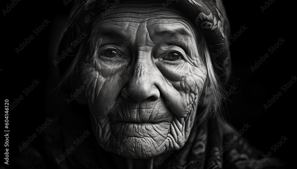 Smiling senior woman looking at camera happily generated by AI Smiling senior woman looking at camera happily generated by AI