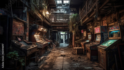 Abandoned factory, old machinery, spooky and unhygienic generated by AI
