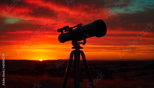 Silhouette watching Milky Way through hand held telescope generated by AI