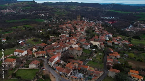 Aerial around the city Montpeyroux on a sunny day in early spring.	 photo