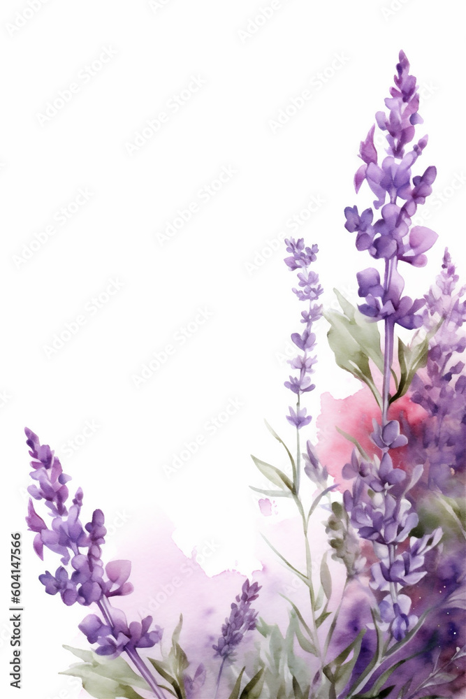 Obraz premium purple watercolor lavender flowers isolated on white, ai generated