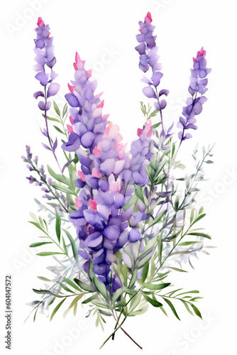 purple watercolor lavender flowers isolated on white  ai generated