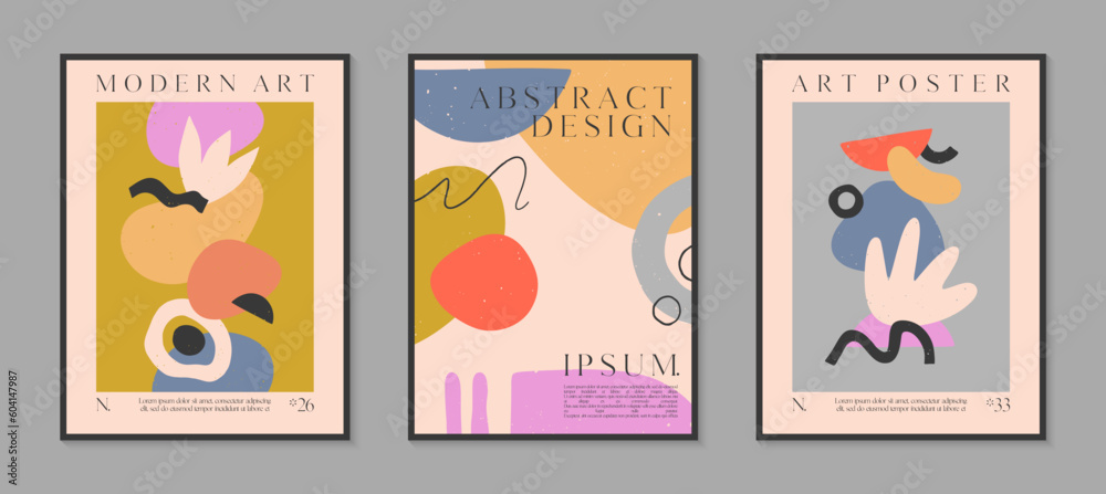 Art modern vector posters with hand drawn organic shapes,textures and doodles.Trendy contemporary illustrations for prints,flyers,banners,invitations,branding design,covers,home decor