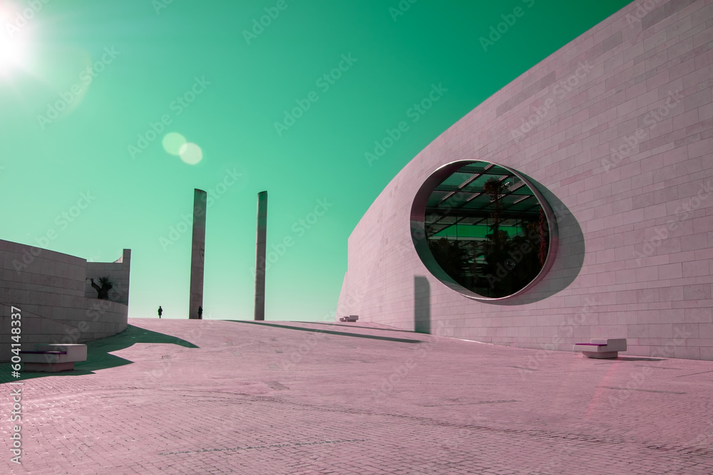 Minimal landscape, modern architecture, Memorial to the Soldiers of the Overseas War, Lisbon, Portugal