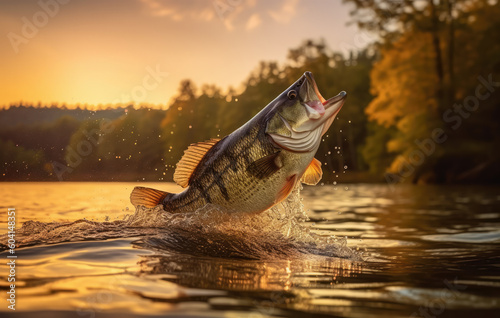 Black Bass Jumping created with Generative AI Technology, ai, generative
