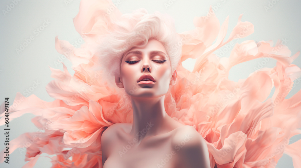 Generative Ai. a beautiful woman with pink hair posing for the camera Generative Ai. a beautiful woman with pink hair posing for the camera