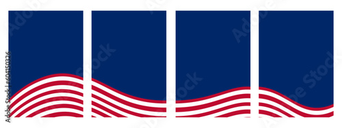 Set of america banner blue background. Vector Minimalist design with red and white stripes. Suit for poster, cover, banner, card