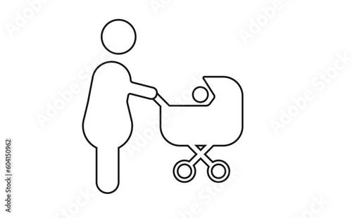 symbol of mother driving baby carriage.