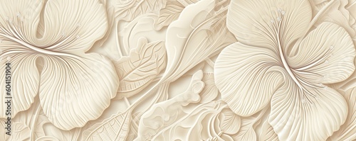 an Abstract Horizontal background, Hibiscus floral, carved, and engraved ivory. Liquid flow texture. Fluid art Abtract-themed, photorealistic illustrations in JPG. Generative AI