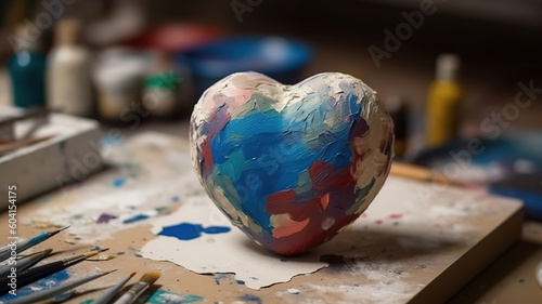 Multicolored plasticine heart on white background. Generative Ai