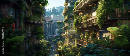 Urban Jungle: an image that combines elements of a bustling cityscape with vibrant and exotic flora.