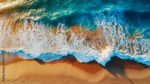 Beach with waves aerial photo  generative ai