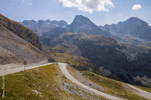 Clouds over mountain scenic road Stelvio Pass in Alps