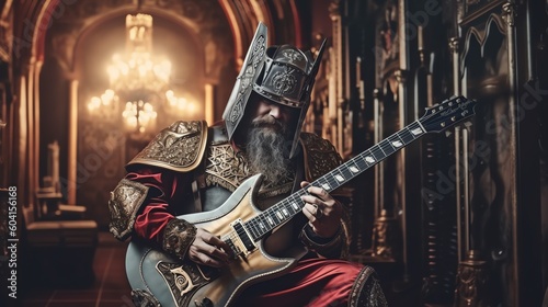 Ancient royal knight guitarist. Abstract illustration