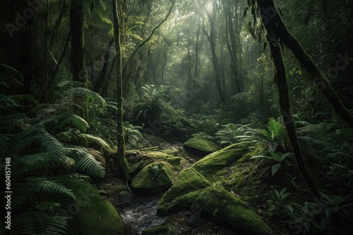 morning in the rainforest, rainforest, created with AI, AI, generative AI © RMKD