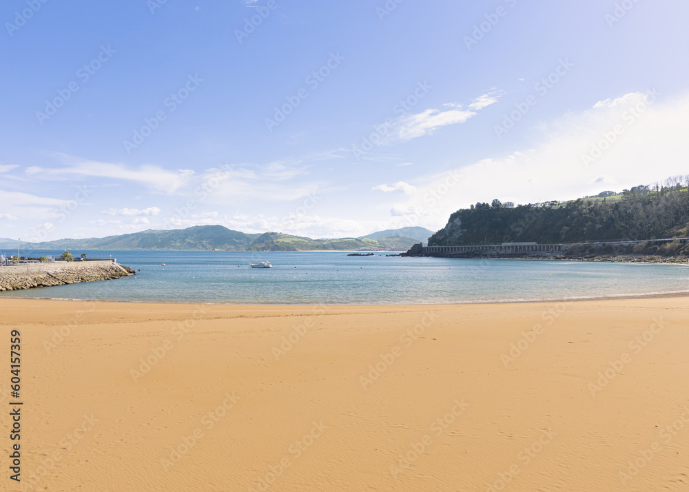 Sunny day in Zarautz. Horizontal picure of Zarautz's beach. 