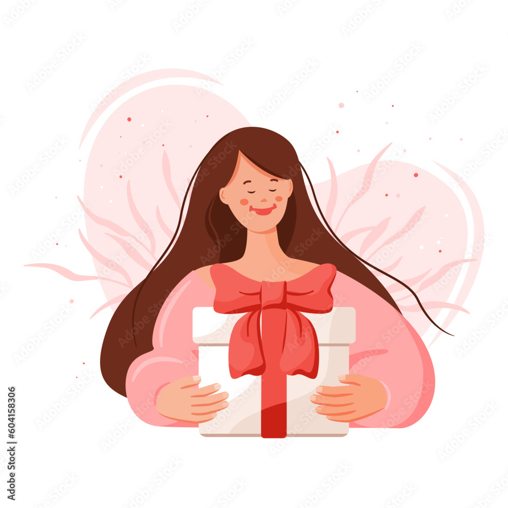 Smiling young woman holding wrapped present with ribbon. Greeting with special occasion. Vector illustration for birthday celebration, festive event, presents, fun, loyalty program for regular client
Smiling young woman holding wrapped present with ribbon. Greeting with special occasion. Vector illustration for birthday celebration, festive event, presents, fun, loyalty program for regular client