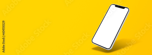 Banner pantalla iphone png sobre fondo liso amarillo 
