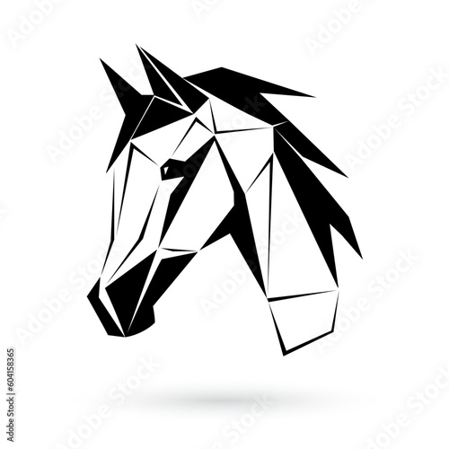 A stylized black and white horse head logo template with a triangular structure on a white background