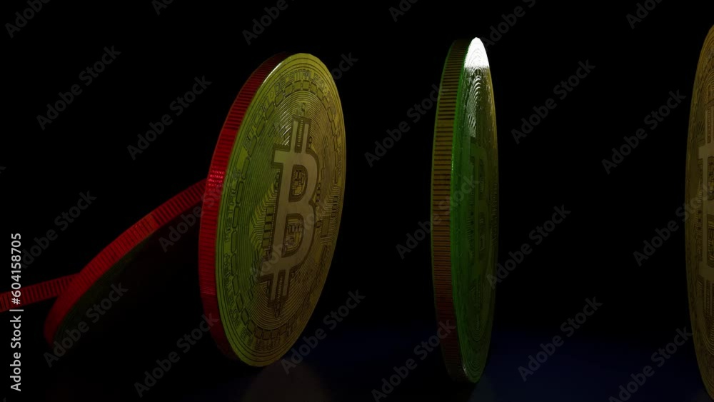 bitcoin falling in a row repeating animation crypto technology loop in black background