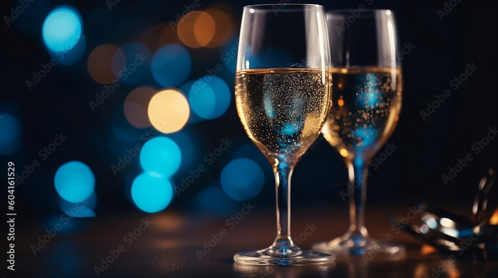 Glasses of champagne on boke background. Generative AI Glasses of champagne on boke background. Generative AI