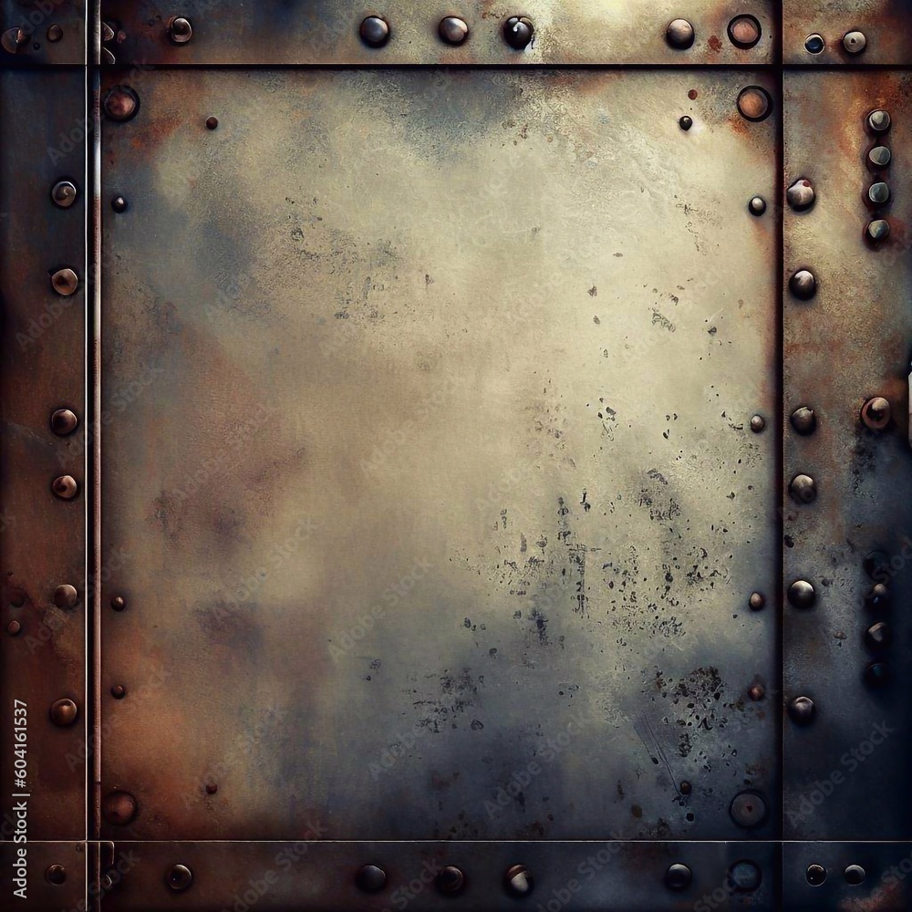 weathered metal plate and rivets