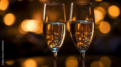 Glasses of champagne on boke background. Generative AI