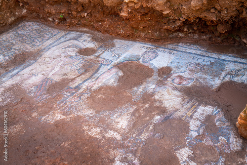Byzantine period artifacts and mosaics unearthed during the construction excavation in the historical Kaleiçi district of Antalya, the touristic city of the Mediterranean.