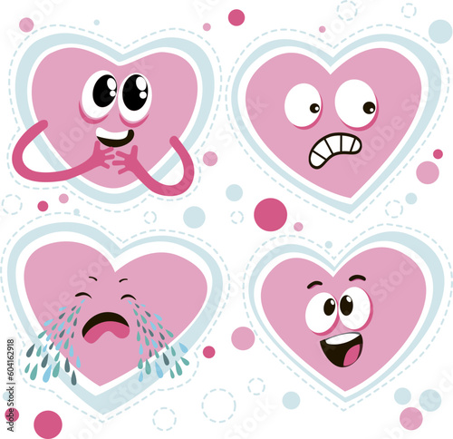 stickers with a cute little heart that cries admiringly fears 