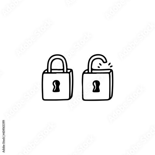 Vector illustration of a padlock doodle