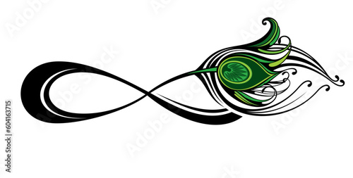 Peacock feather isolated vector icon, realistic bird plume with green. Feather from peafowl tail. Graphic element for design, decoration detail