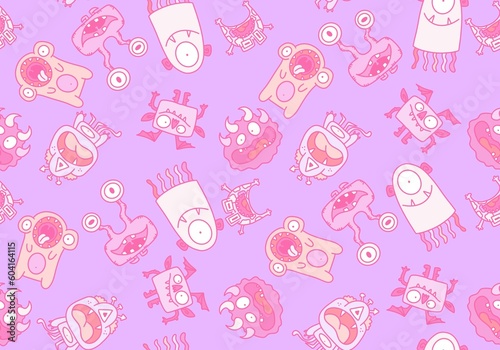 Cartoon monsters seamless emoticons aliens pattern for kids clothes print and wrapping paper and fabrics