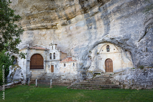 San Tirso and San Bernabé Hermitage carved into the limestone within Ojo Guareña, province of Burgos, Castile and León, Spain photo