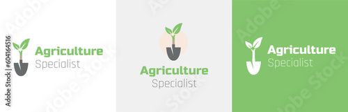 Agriculture specialist logo design set, agronomist modern logotype symbol, cultivation consultant emblem concept, farming expert editable commercial illustration, agronomy branding, brand identity