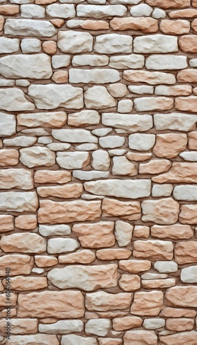 Stonework. Wall texture from rustic cobble stones various shape. Background closeup. Stone wall horizontal. Natural background. Generative AI