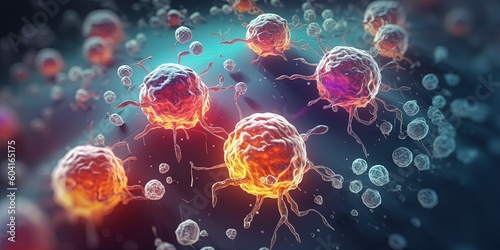 3d illustration of cancer cells. Cancer disease concept. Many cancer tumors.  Generative AI photo