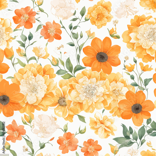 Orange flowers watercolor vector seamless pattern isolated on white background © ART Fanatic