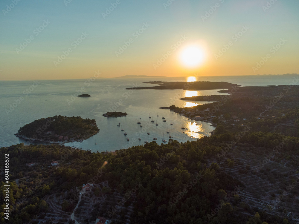 Fototapeta premium Island Korcula from above in southern Croatia during sunset