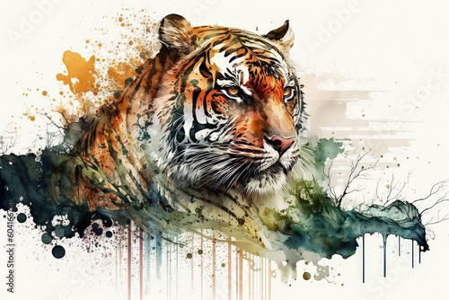 Tiger in watercolor painting AI generated photo