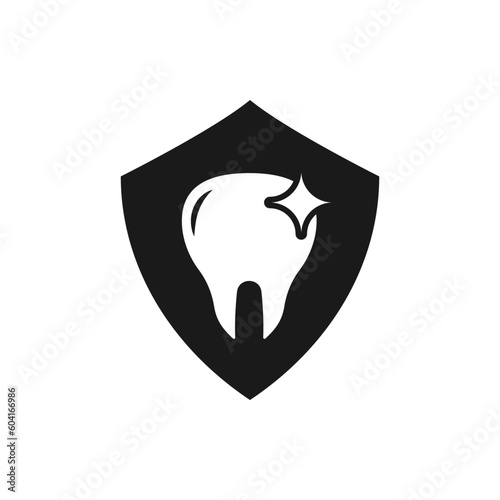 Tooth and shield. Dental care flat icon isolated on white background. Vector illustration
