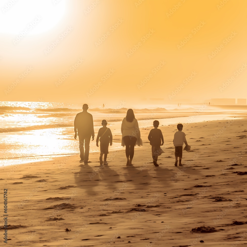 beach family at sunset, lifestyle, vacations, relax