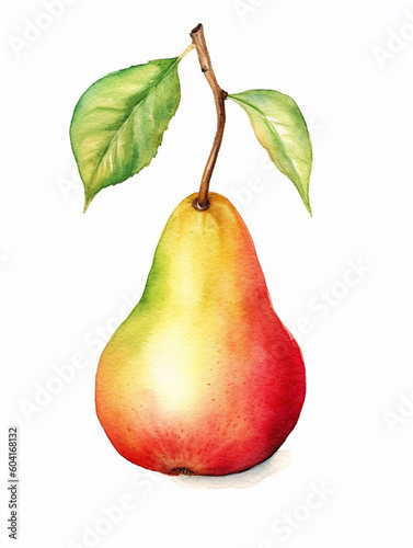 Juicy pear watercolor hand drawn ai generative illustration isolated on white background