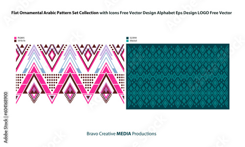 Flat Ornamental Arabic Pattern Set Collection with Icons Free Vector Design Alphabet Eps Design LOGO Free Vector