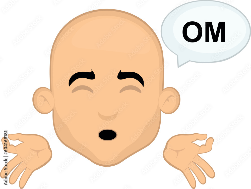 vector illustration face bald man cartoon meditating with a dialogue bubble with the text OM vector illustration face bald man cartoon meditating with a dialogue bubble with the text OM