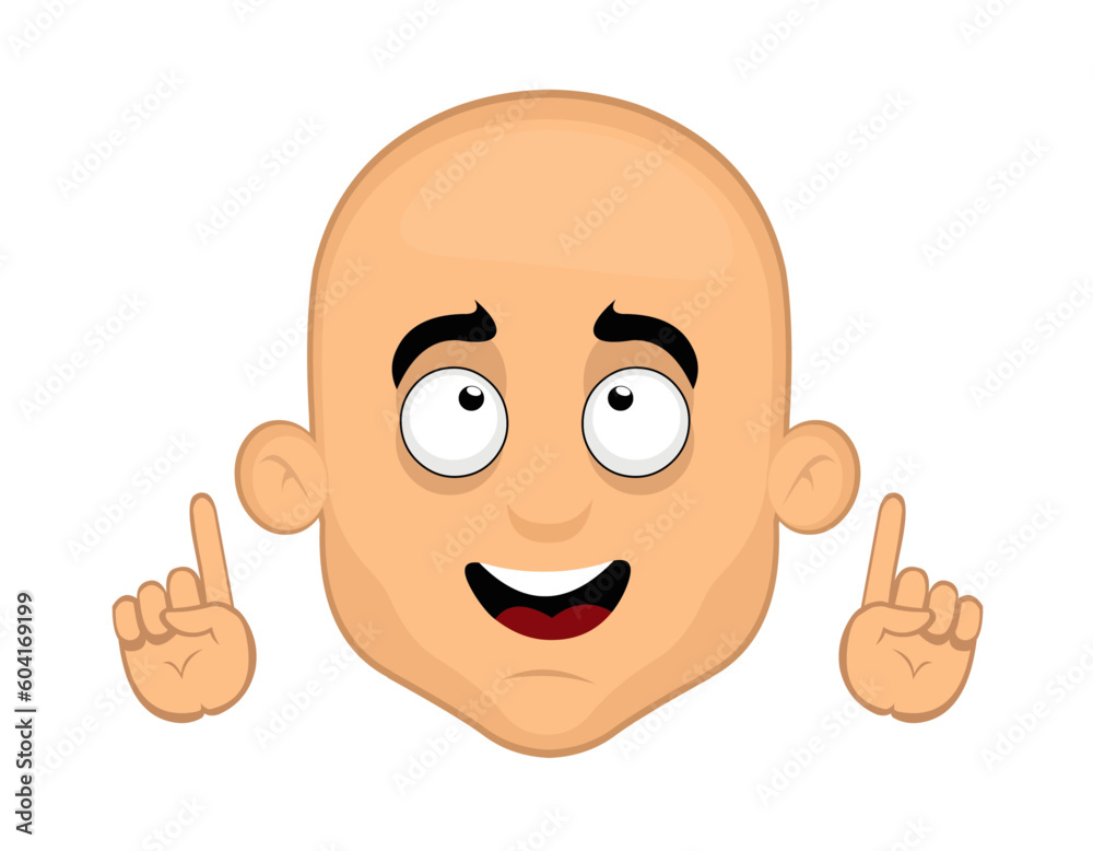 vector illustration face bald man cartoon, observing and pointing upwards with his fingers vector illustration face bald man cartoon, observing and pointing upwards with his fingers