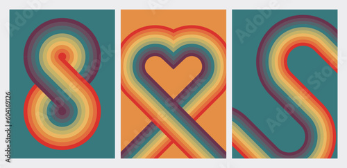 Set of vector abstract templates. A4 retro covers. Posters with heart and infinity shapes.